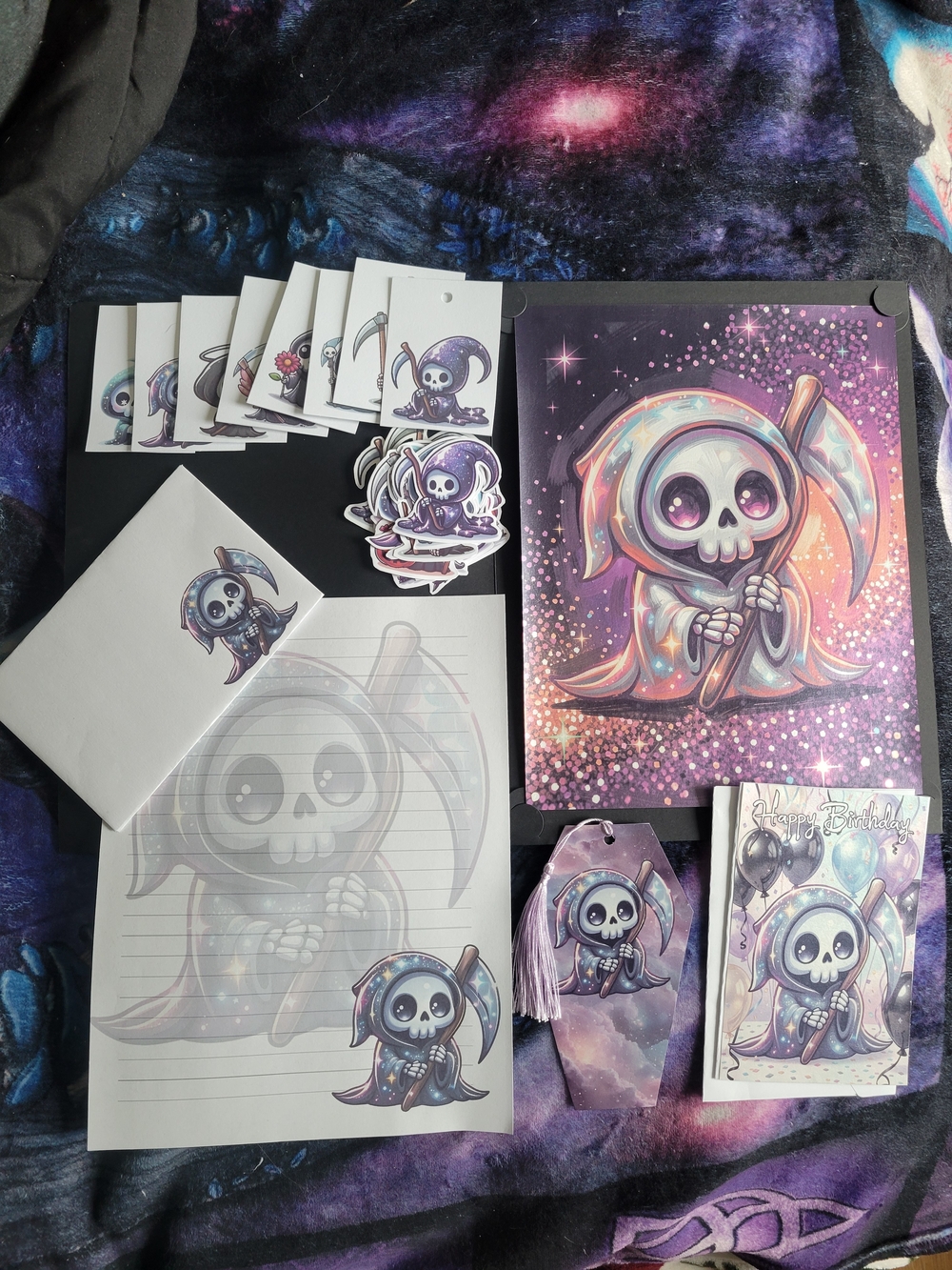 🖤NEW🖤 Cute Pastel Grim Reaper Stationery Set - Purple Pink Blue